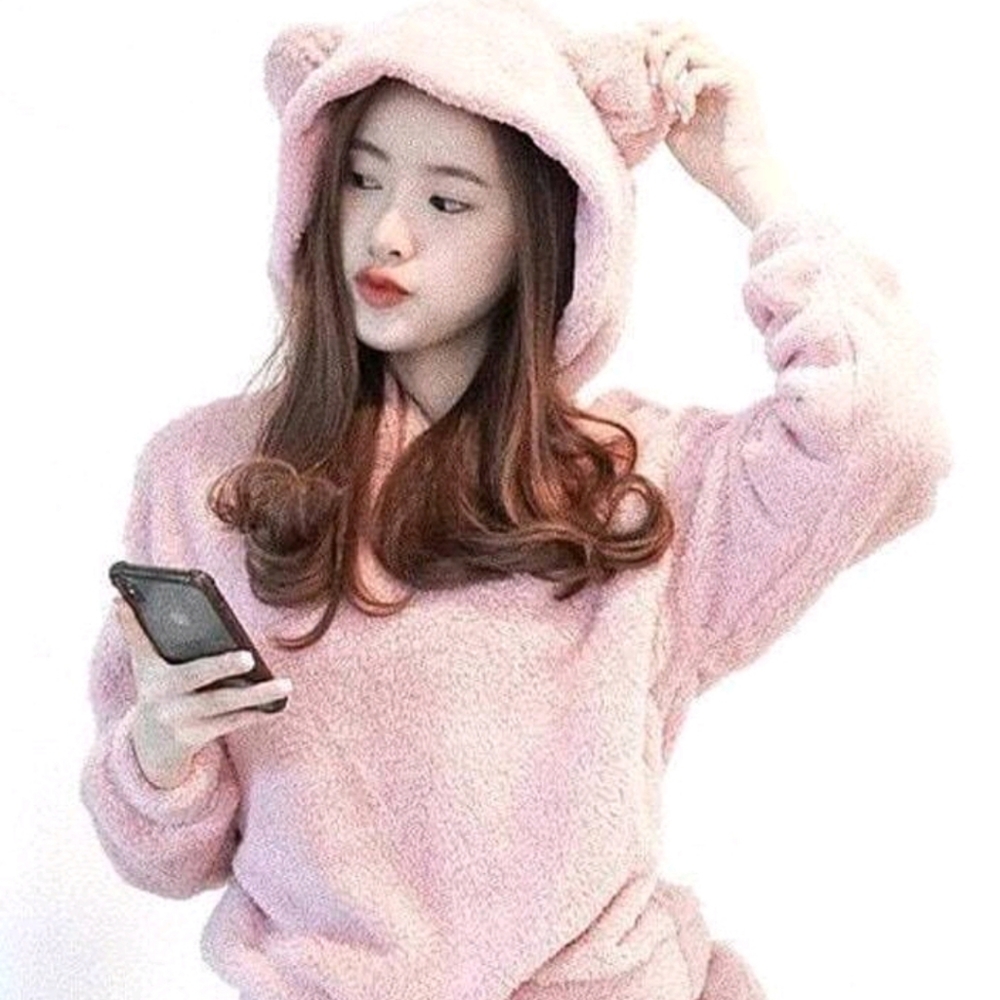 Cartoon Print Teddy Coat and Shorts Pijama Set - Picture 6 of 6